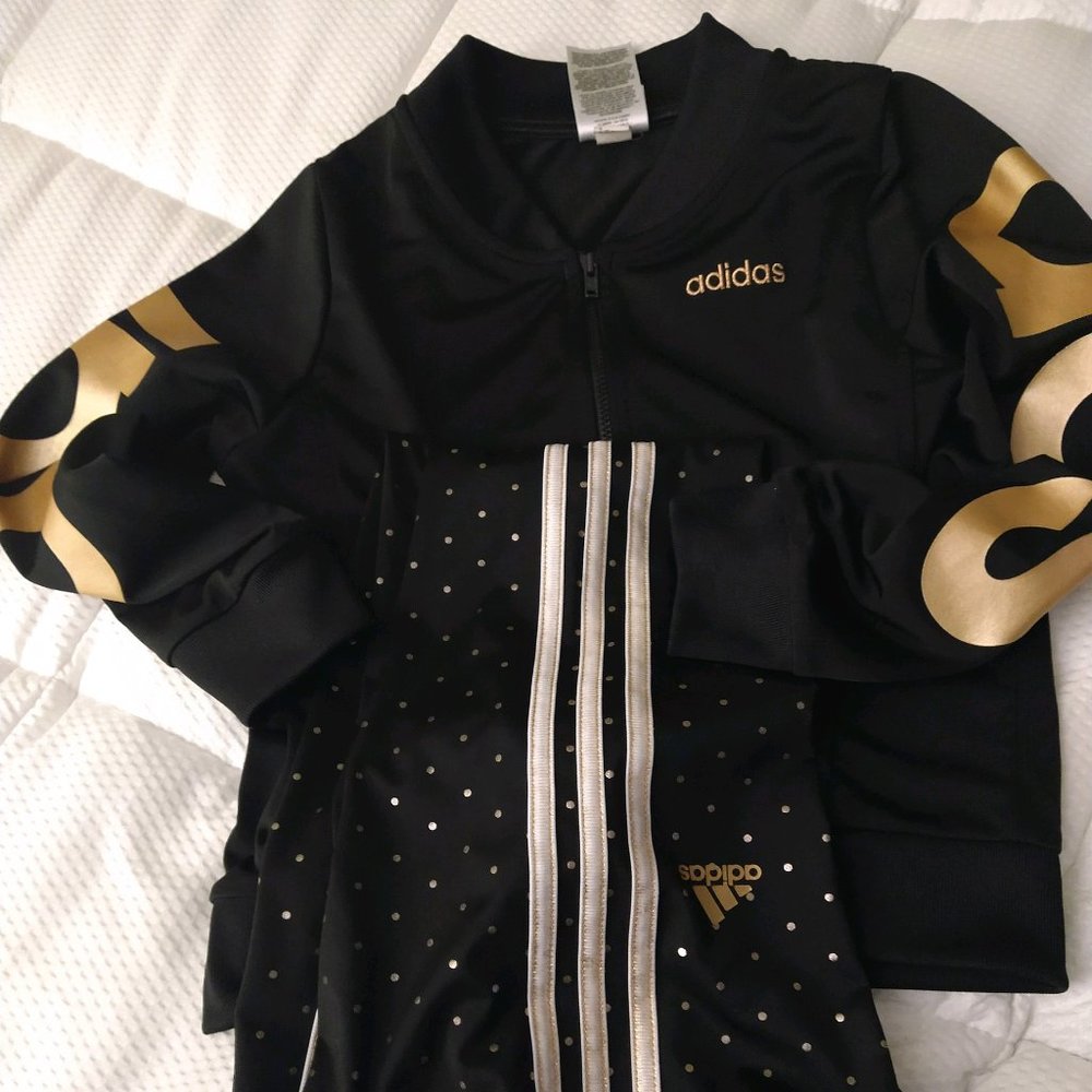 ADIDAS Jacket, Girls SIZE: Small (7/8), COLOR: black and gold